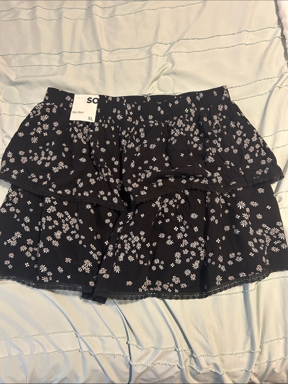 SO Black Mini Skirt with White Floral Print